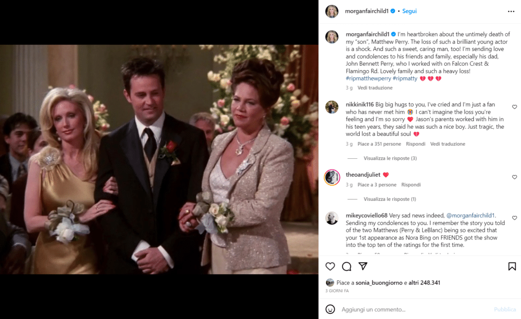Il comunicato congiunto del cast di Friends sulla morte di Matthew Perry