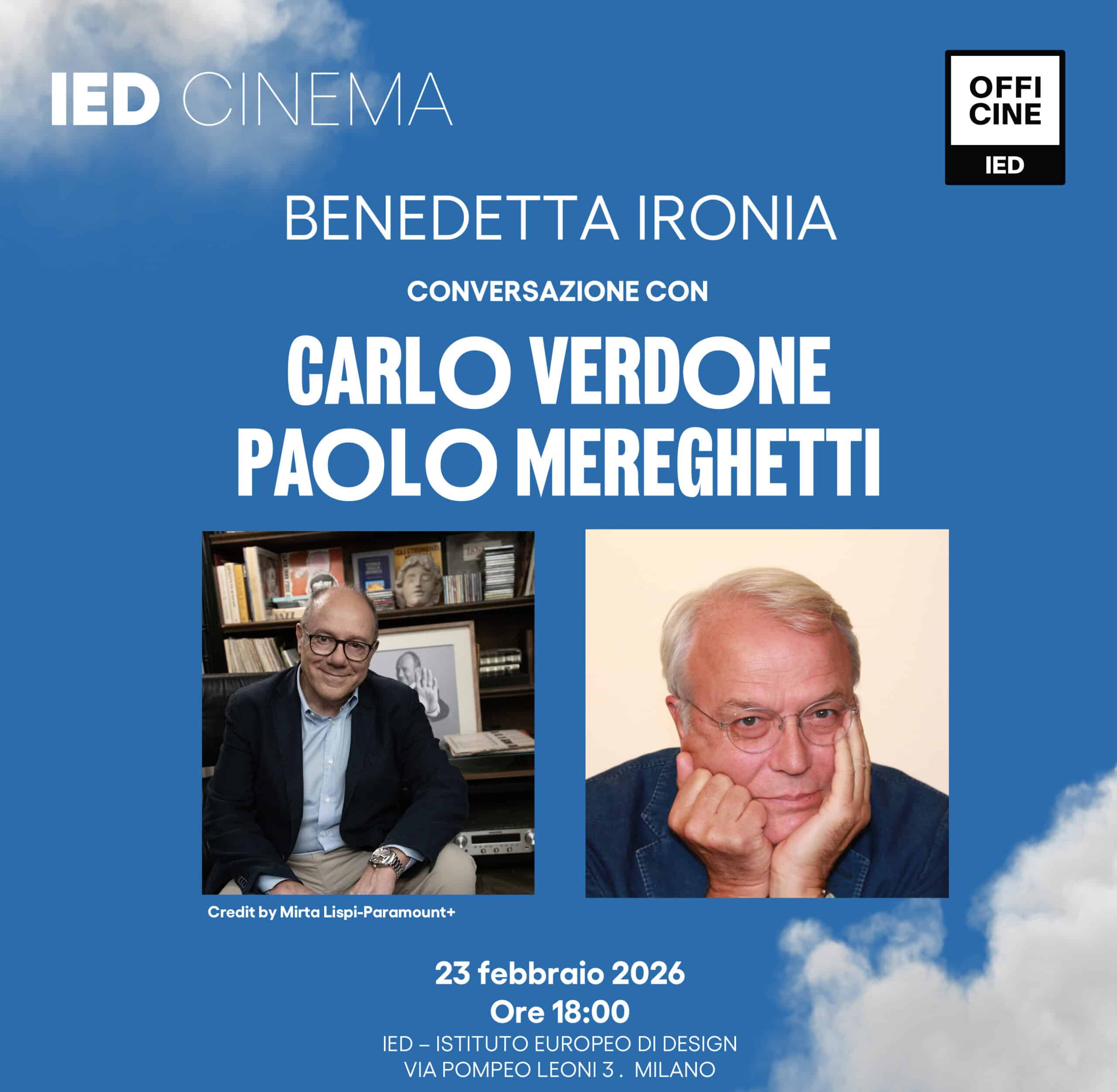 Benedetta ironia, conversazione con Carlo Verdone e Paolo Mereghetti il 23 febbraio allo IED Cinema